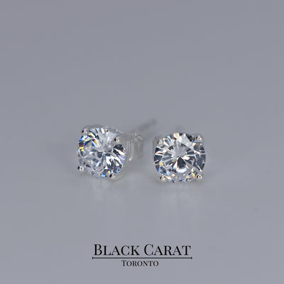 Men's Circular 925 Real Silver Stud Earrings - Black Carat