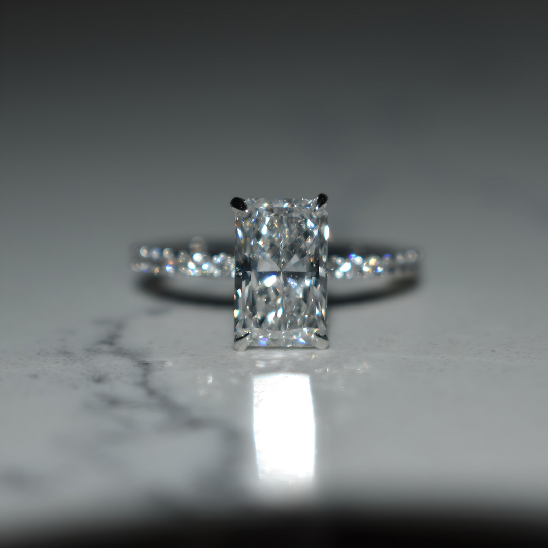 2 Carat Radiant Lab Diamond Engagement Ring | Pave | Solid 14K/18K Gold | E/F VVS2 | Radiant Brilliant | Excellent Cut | IGI Certified