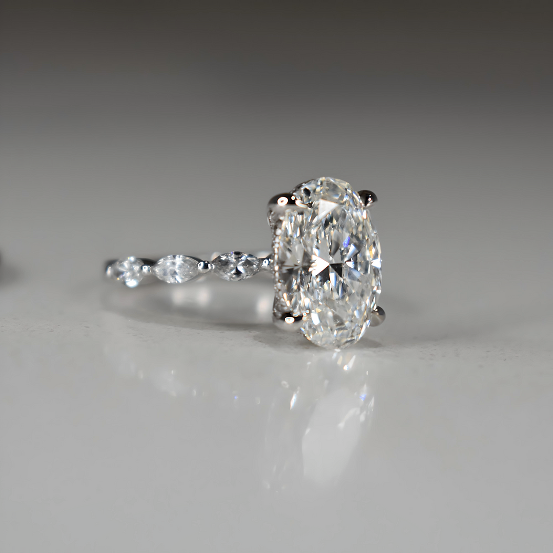 2 Carat Oval Lab Diamond Engagement Ring | Bubble Band | Solid 14K/18K Gold | E/F VVS2 | Oval Brilliant | Excellent Cut | IGI Certified