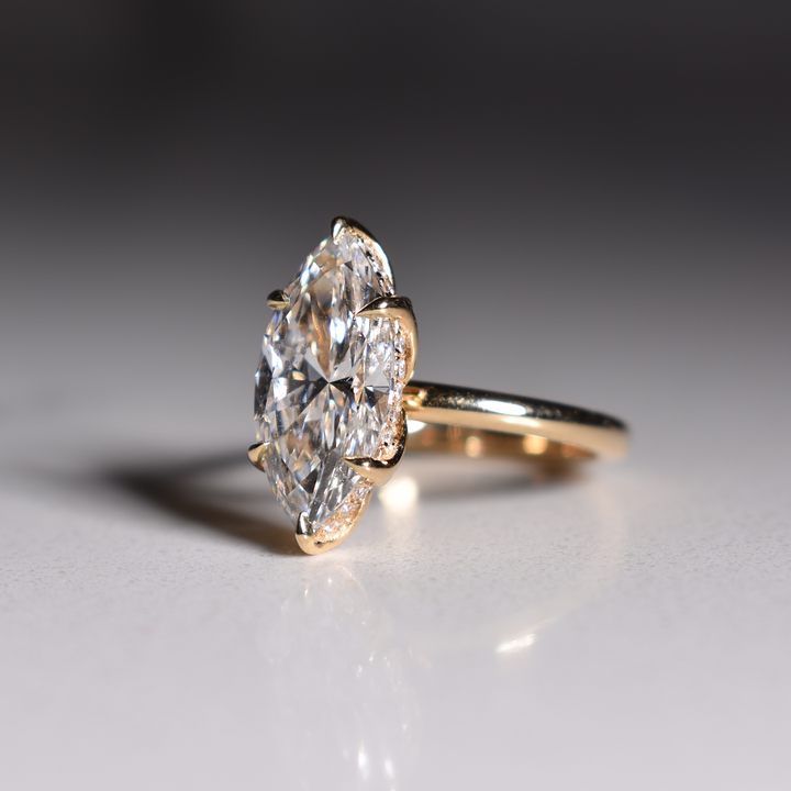3 Carat Marquise Lab Diamond Engagement Ring | Tulip Prongs | Solid 14K/18K Gold | E/F VVS2 | Marquise Brilliant | Excellent Cut | IGI Certified