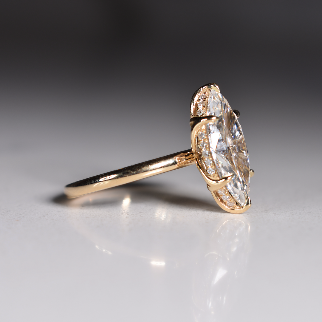 3 Carat Marquise Lab Diamond Engagement Ring | Tulip Prongs | Solid 14K/18K Gold | E/F VVS2 | Marquise Brilliant | Excellent Cut | IGI Certified